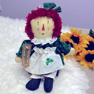Vintage Springford Raggedy Ann Doll With Tag In Green Floral Dress Up 10" Tall !